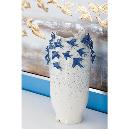 White Ceramic Coastal Vase, 18" x 11" x 11"